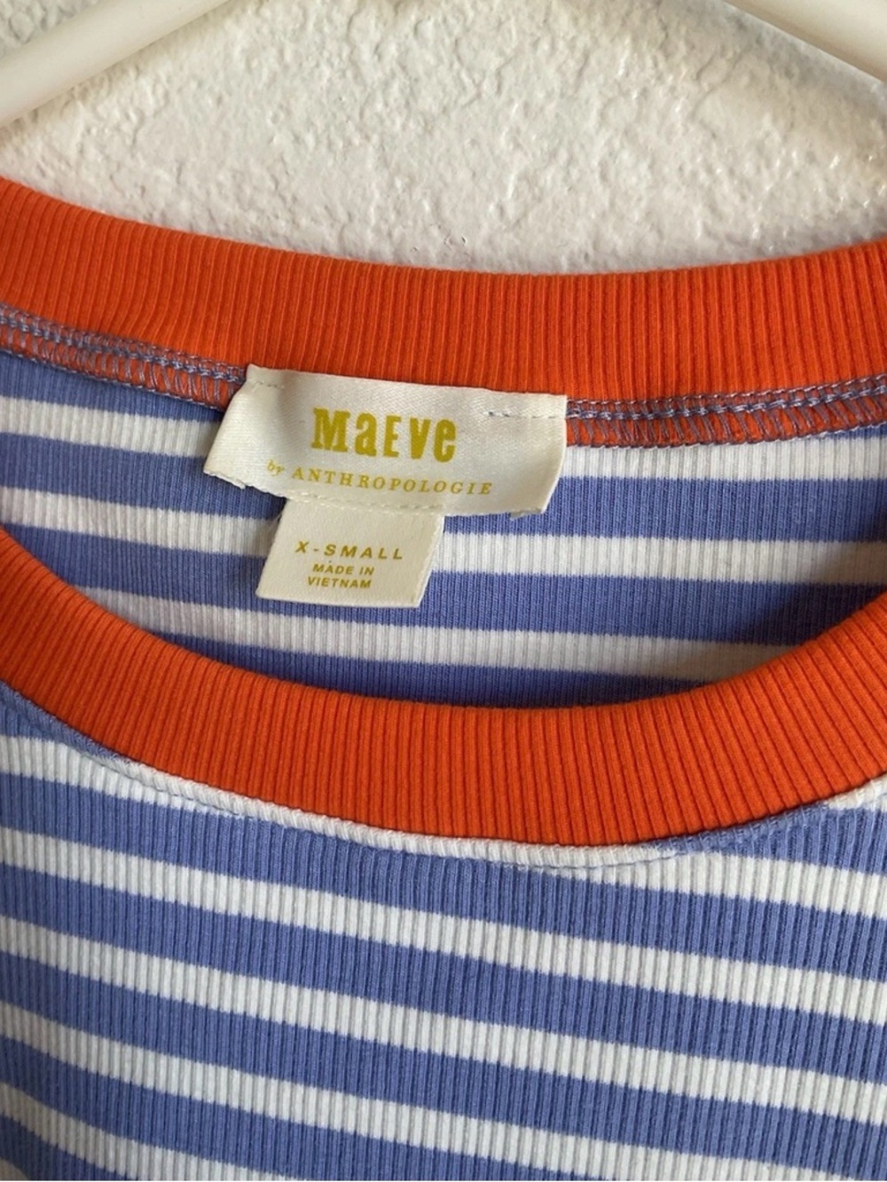 Anthropologie Striped Puff Sleeve Tee in Blue, White & Orange Trim - Picture 4 of 7